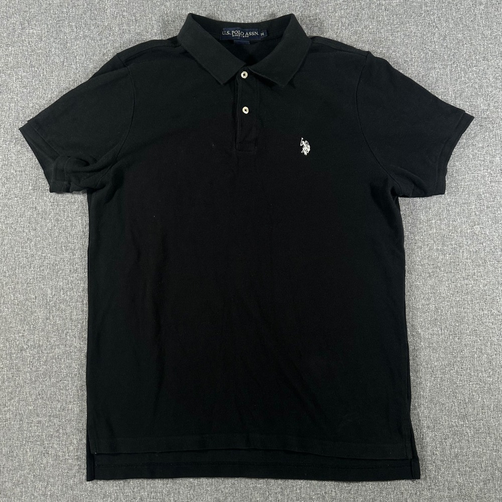US Polo Assn Mens Polo Shirt Medium Black Cotton Short Sleeve Logo Golf Top M